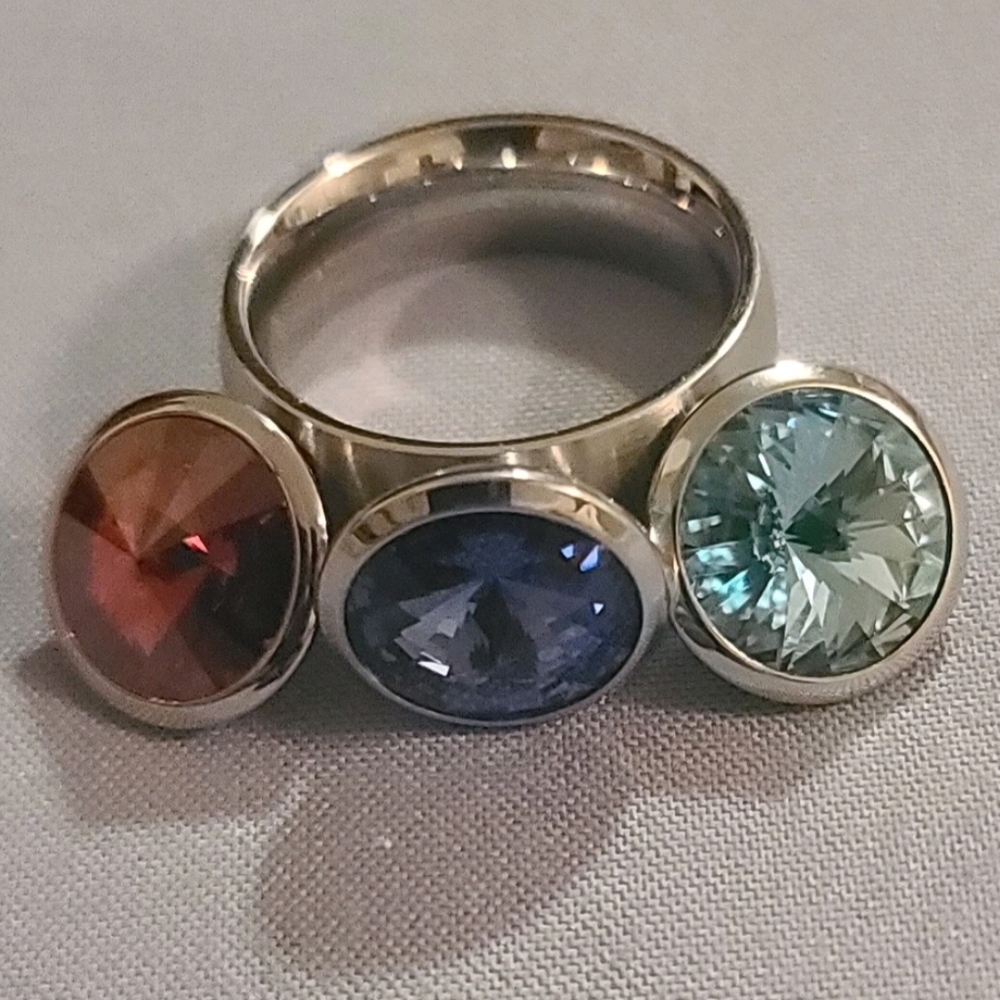 Inox Stainless Interchageable Sapphire Aquamarine Garnet Color Cabochon Gem Ring - Picture 6 of 8